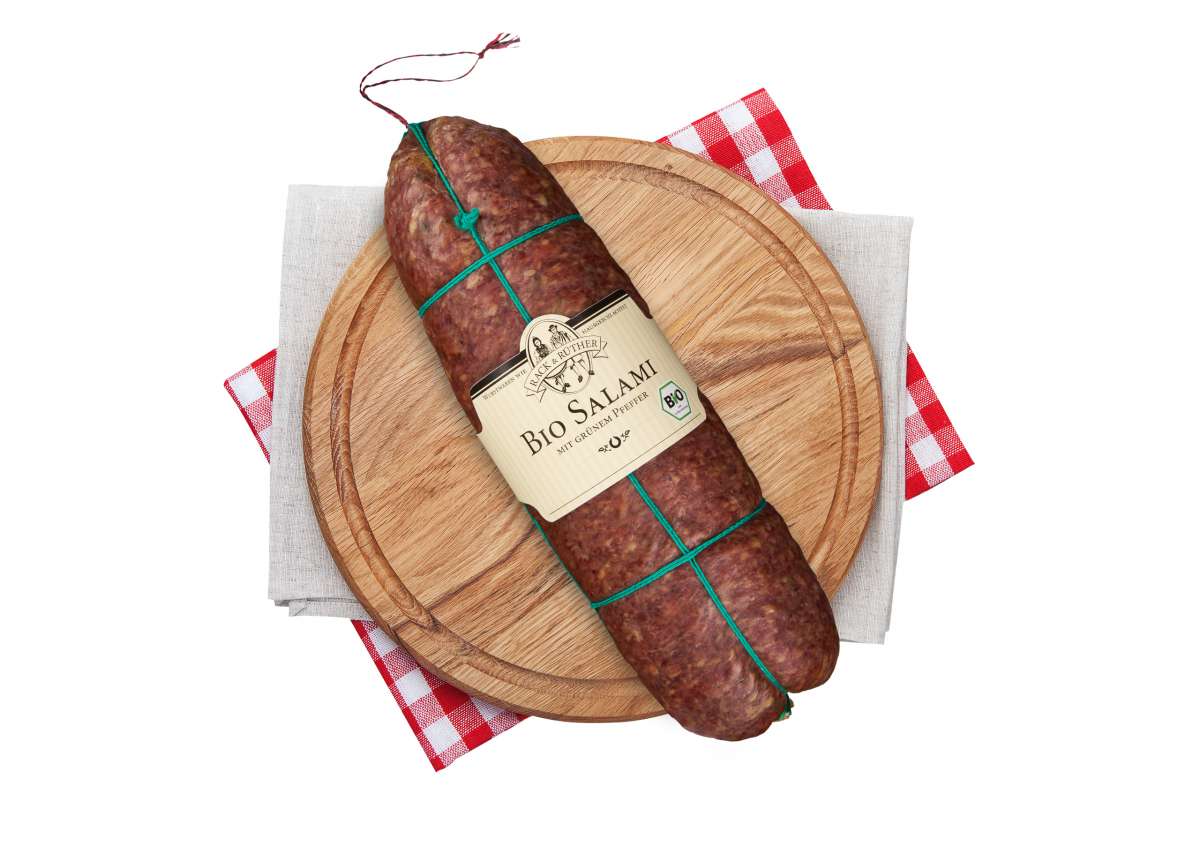 Bio Salami mit grünem Pfeffer | Ahle Wurst | RACK &amp; RÜTHER GmbH